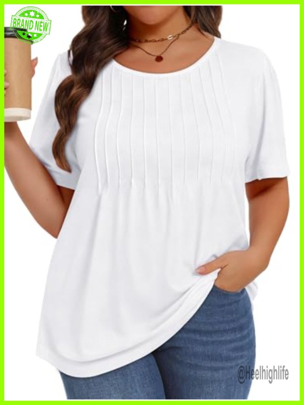 Plus Size Pleated Short Sleeve T-Shirt Cotton Blend Casual Blouse